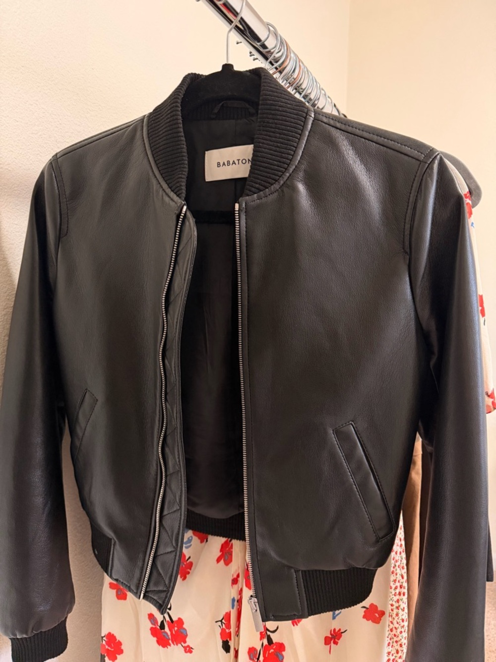 Babaton Black Leather Bomber Jacket